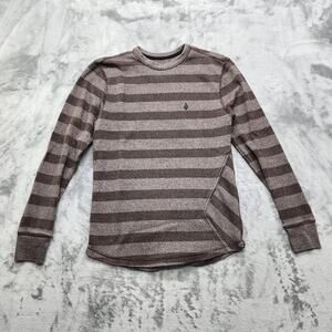 Volcom Shirt Mens M Brown Encore Stripe Thermal Waffle Knit Casual Skater Punk